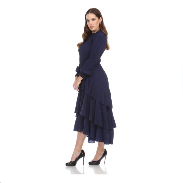 Long Sleeve Multi Layer Dress - DR1098  Black